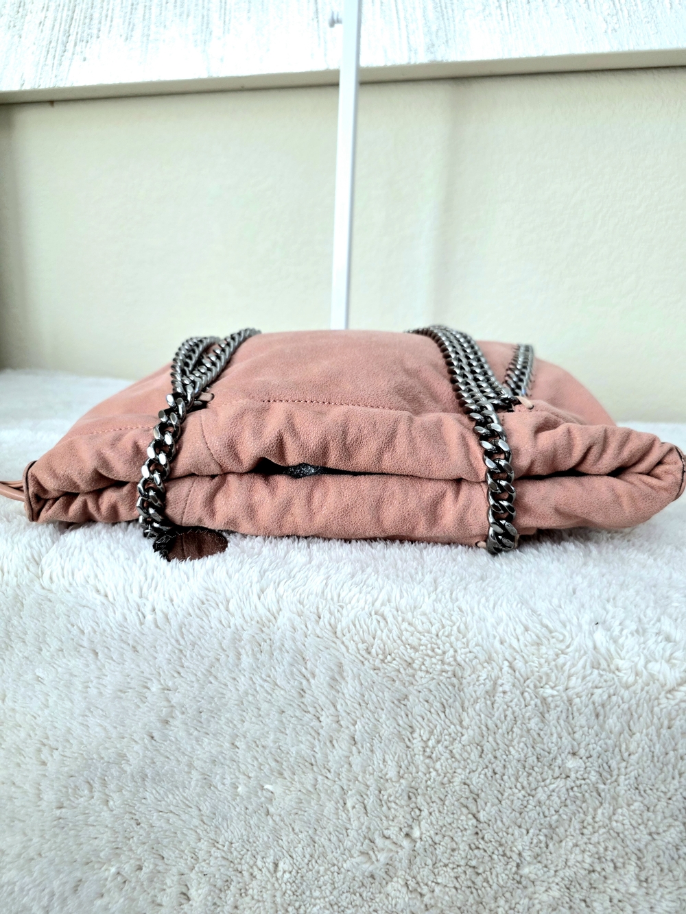 Rare Stella McCartney Falabella Coral Pink Silver Mini Drawstring Pouch Tote - Picture 9 of 16